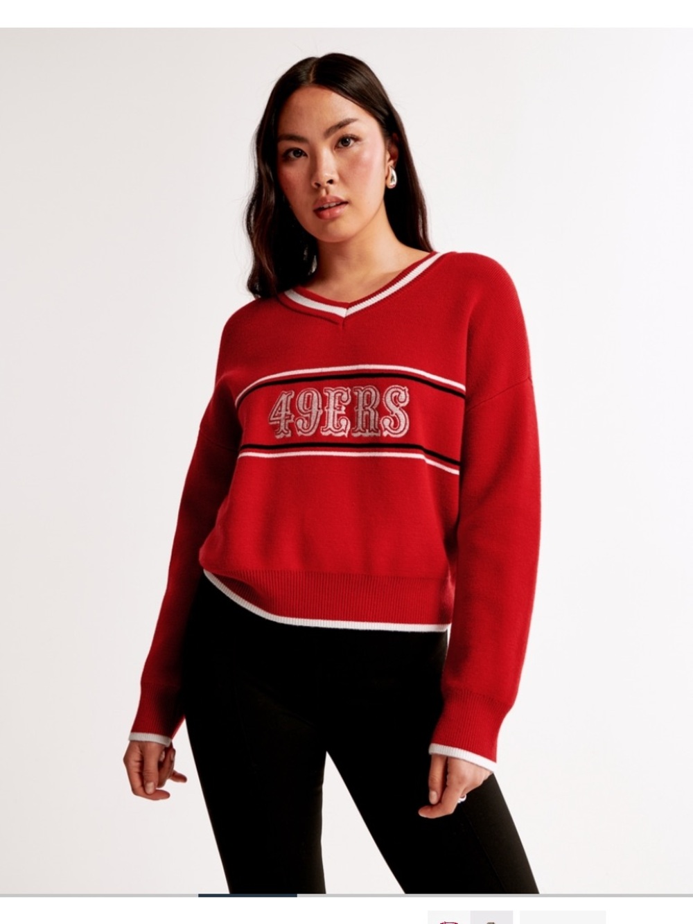 Abercrombie & Fitch Red 49ERS V-Neck Loft Sweater